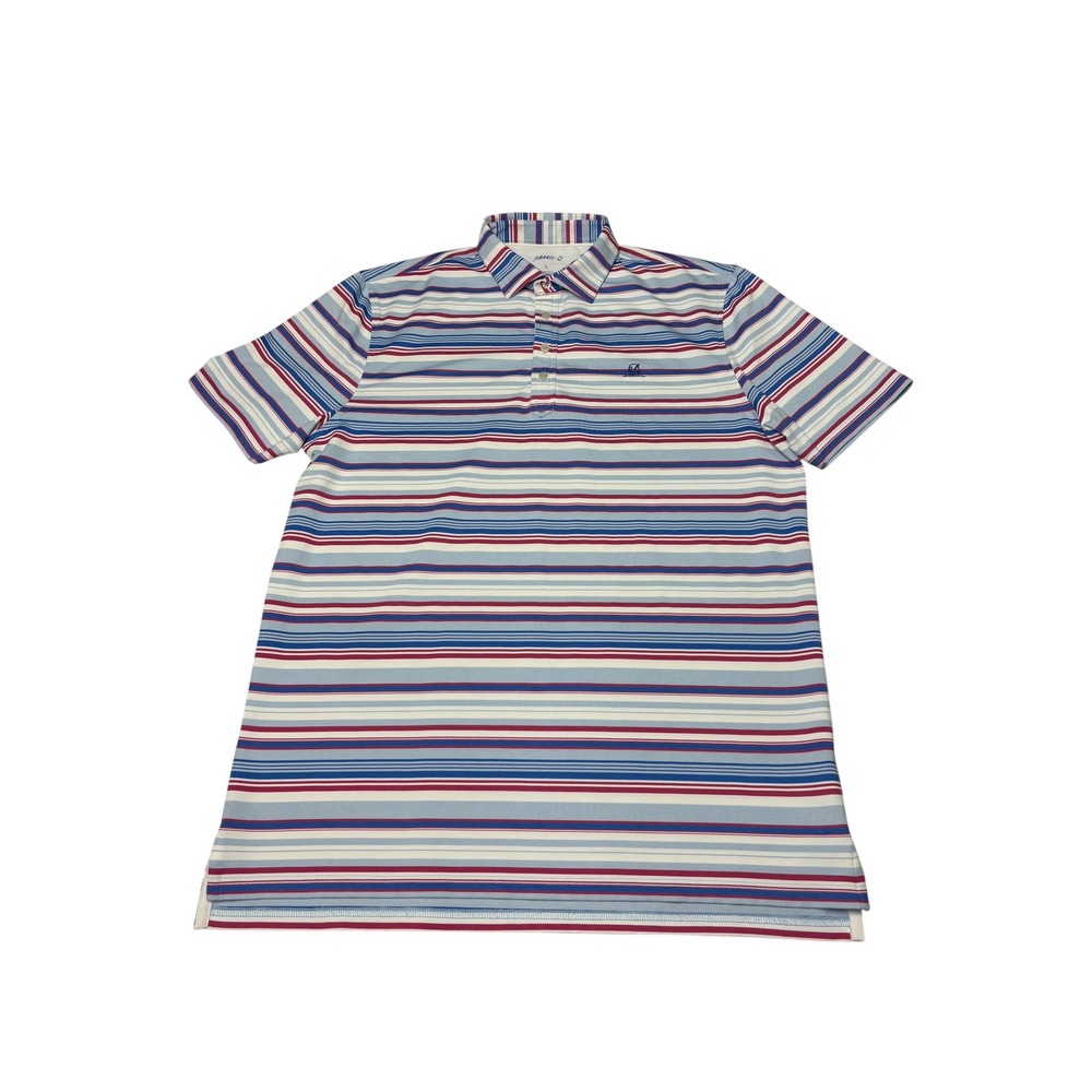 johnnie-O Mens Large Striped Performance Golf Polo Shirt Blue Red White L
